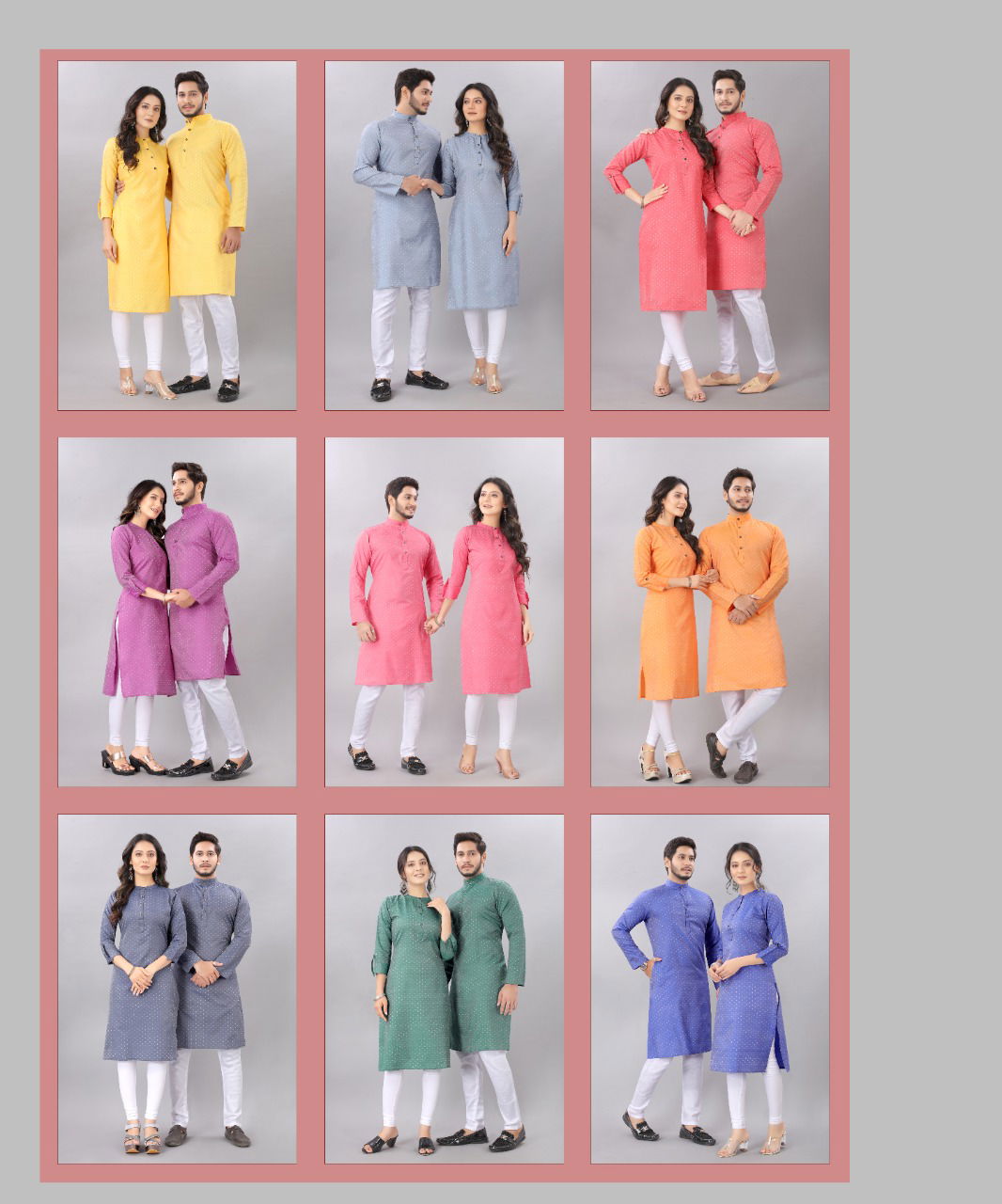 Sabella Latest Fancy Designer fancy Party Wear Couple Kurta Cotton Jacquard Couple Kurta Collection
